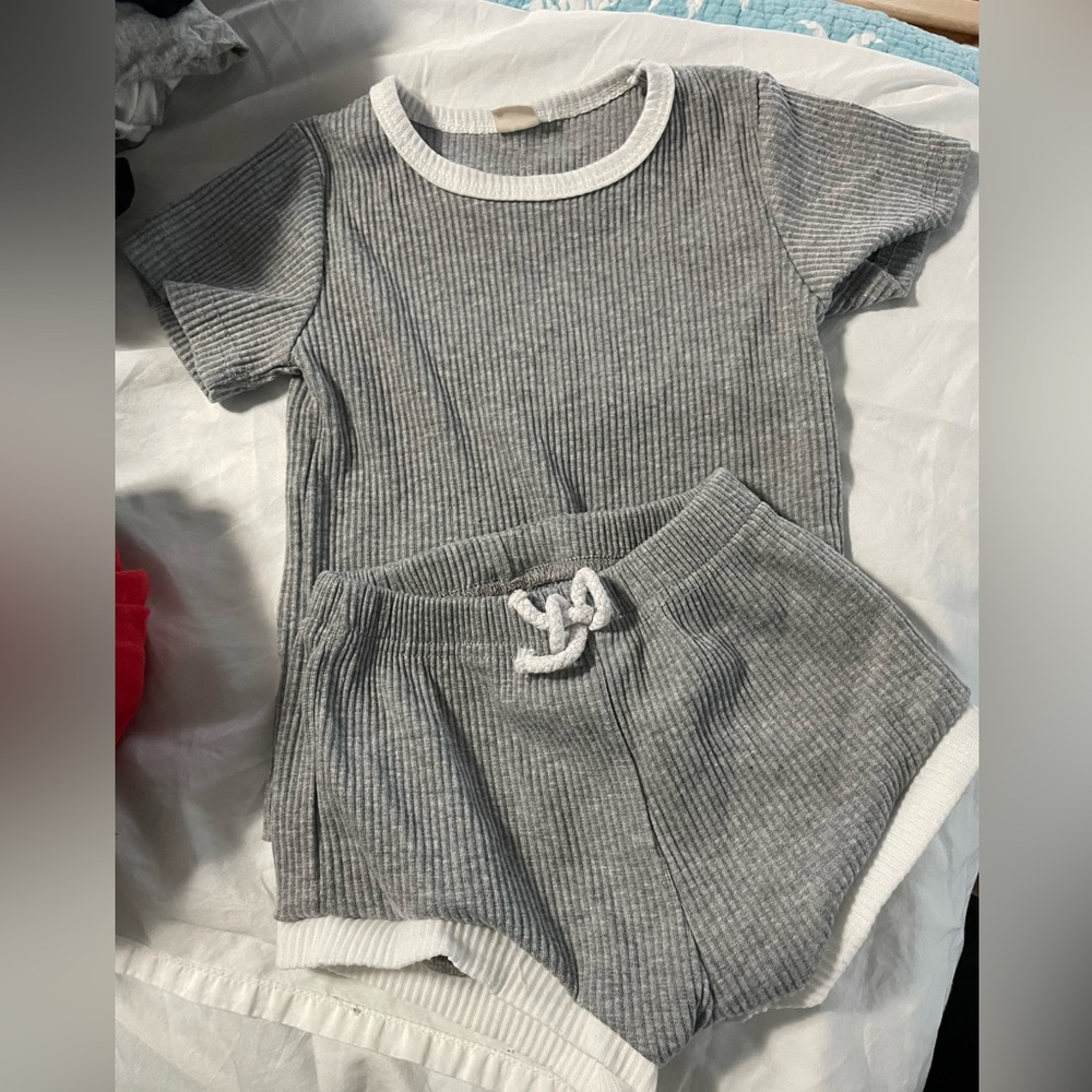 Baby Gray Ribbed Short Sleeve Set 12m matching